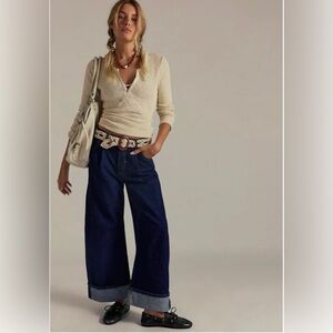 Free People We The Free Alia Wide-Leg Cuff Dark Blue Women's Jeans Size 28 NWT